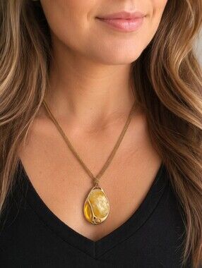Lia Sophia Golden Colored Stone Pendant Necklace